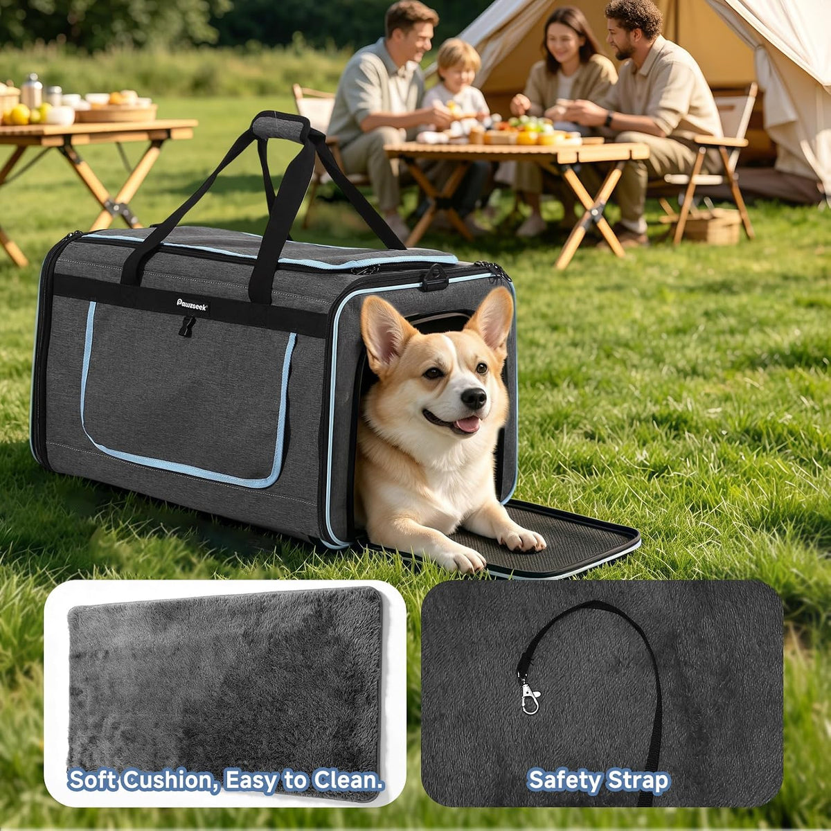 Large Pet Carrier with Wheels, Foldable Rolling Cat Carrier with Telescopic Handle, 4-Sided Mesh, Collapsible Rolling Travel Carrier for Dogs & Cats for Visits, Camping(Not for Airline)