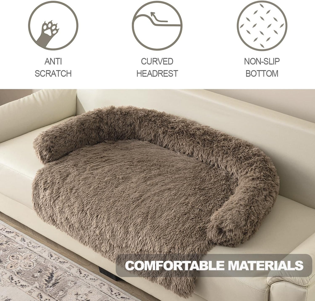 Calming Dogs/Cats Bed Mats, Dog Pad Washable Removable Couch Cover, Plush Long Fur Mat for Pets, Waterproof, Perfect for Small, Medium and Large Dogs and Cats (Desert Brown, 59"x39"x 6.0")
