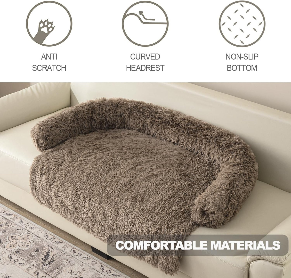 Calming Dogs/Cats Bed Mats, Dog Pad Washable Removable Couch Cover, Plush Long Fur Mat for Pets, Waterproof, Perfect for Small, Medium and Large Dogs and Cats (Desert Brown, 34"x30"x 5.0")