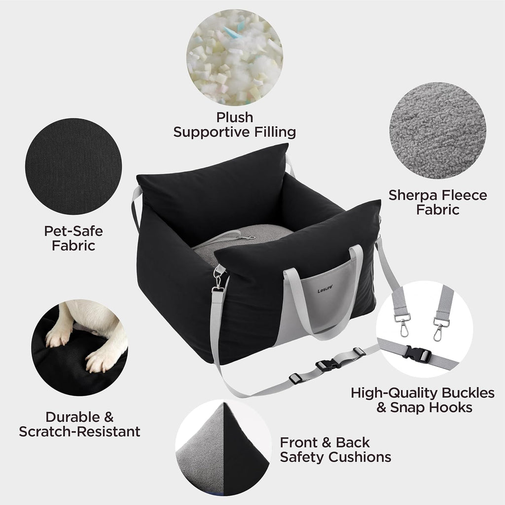 Lesure Dog Car Seat for Small Dogs,Booster Car Bed for Puppy Under 25lbs