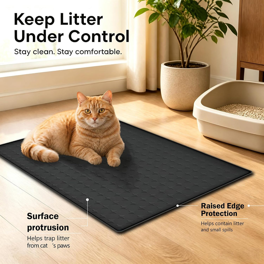 Silicone Cat Litter Mat,Large Waterproof,33.9 x 21.9 in,Black