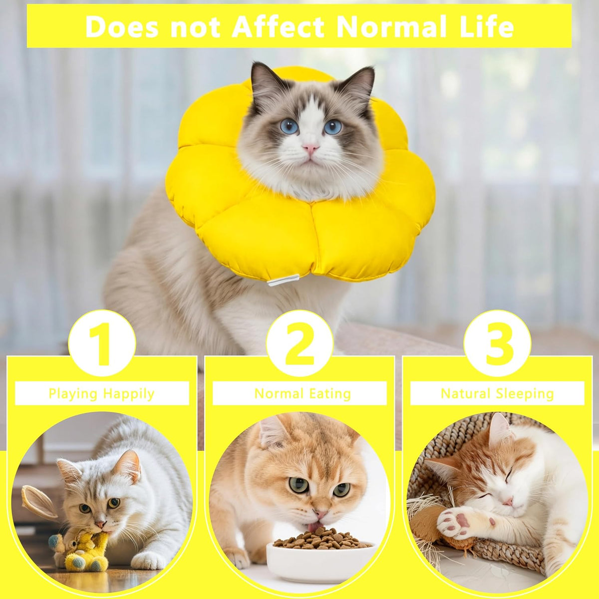Soft Cat Cone Collar After Surgery, Cat Recovery Collar,Yellow,Medium