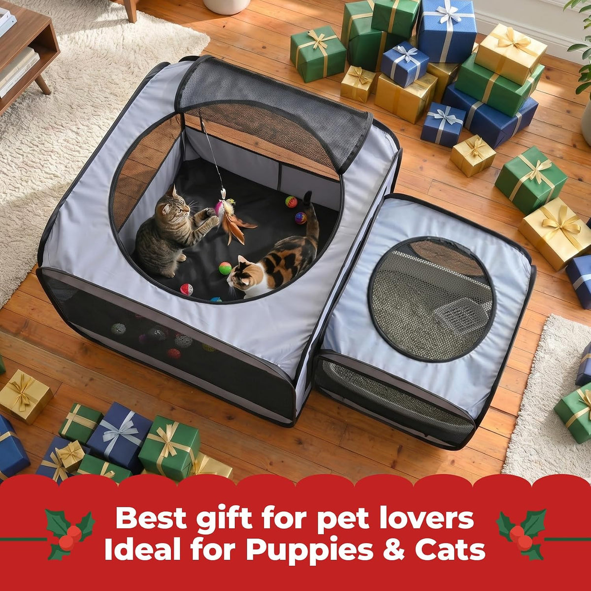 2-in-1 Portable Cat Dog Playpen, Detachable into 2 Separate Cages