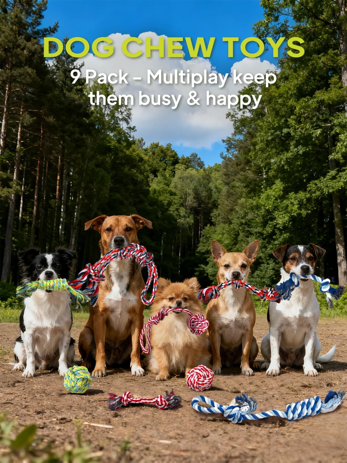 TwoEar Dog Rope Toy 9 Pack - Puppy Teething Toys for Small Medium Breed | Indestructible Dog Chew Toys for Aggressive Chewers - Cotton Tug of War Dog Toys for Boredom, Teeth Clean