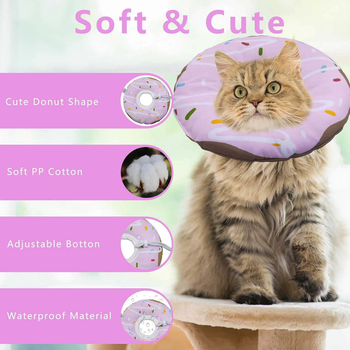 Seyezo Cat Cone Collar Soft, Adjustable Cat Recovery Cone Waterproof Purple