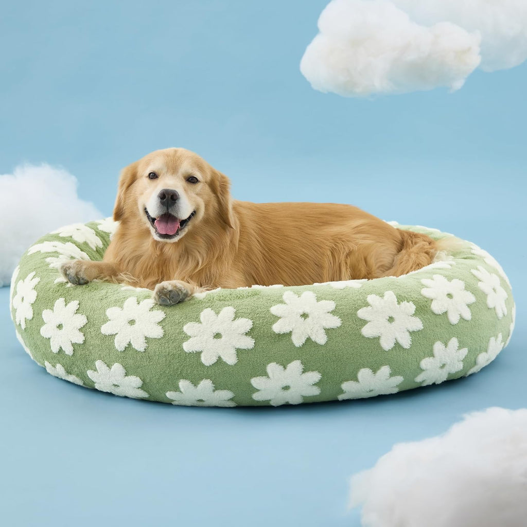 LE SURE Shown on TV Jacquard Donut Dog Beds Extra Large,Green 42x42x9in
