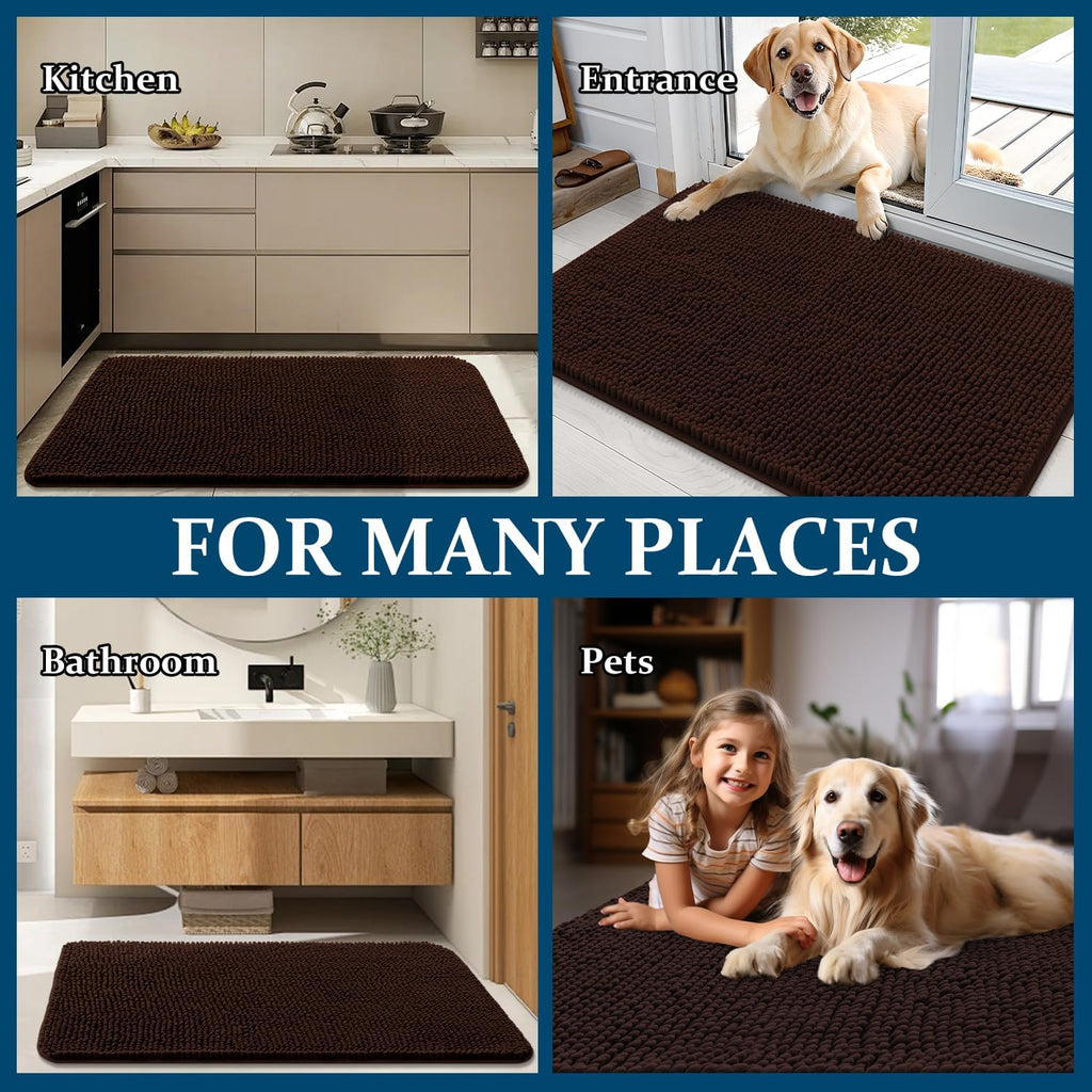 OLANLY Dog Door Mat for Muddy Paws 30x20, Super Absorbent Chenille Mud Mat