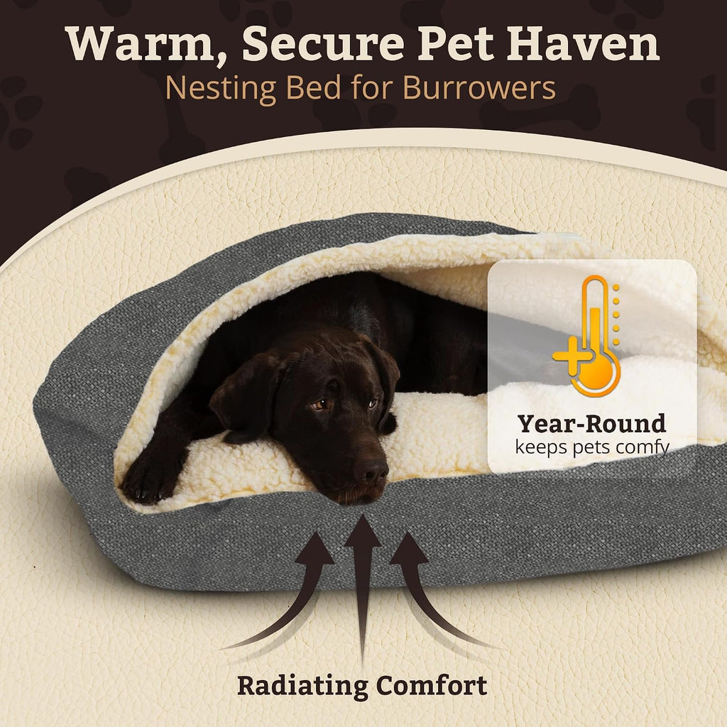 Snoozer Rectangle Cozy Cave Dog Bed, Hooded Dog Bed, Merlin Pewter (XL)