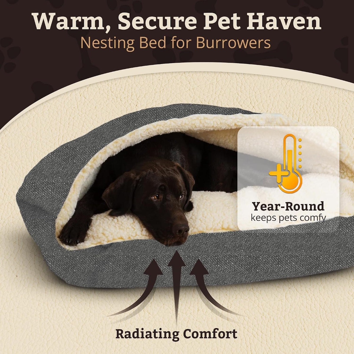 Snoozer Rectangle Cozy Cave Dog Bed, Hooded Dog Bed, Merlin Pewter (XL)