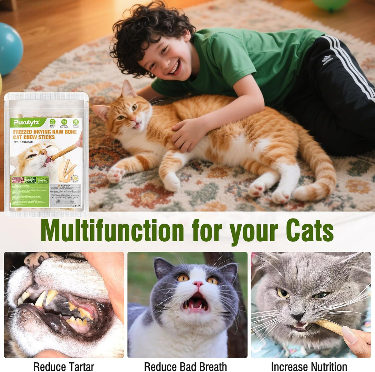3.52oz/100g Freezed Dried Cat Chew Sticks, Cat Dental Treats for Freshens Breath and Controls Tartar, Feline Teething Sticks