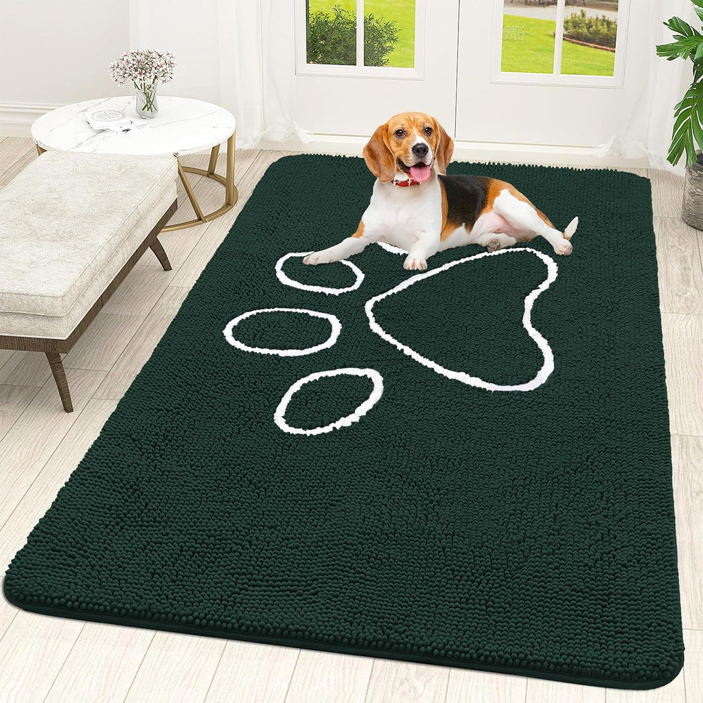 OLANLY Dog Door Mat for Muddy Paws 59x35, Paw Print Design Chenille Mud Mat