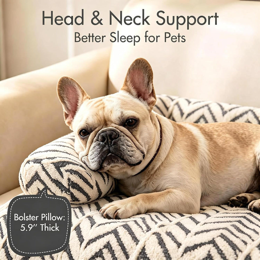 Calming Dog Couch Bed Mats with Neck and Head Support, Light Grey, XL