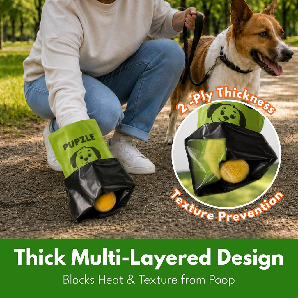Pupzle 2-Ply Thick Dog Poop Bags For Dogs, Multi-layered Hand Protection | Thick Dog Poop Bags and Odor Blocking Heavy Duty Large Doggy Bags, Includes Pouch, Lavender Scented 250 Bags For Pet Waste