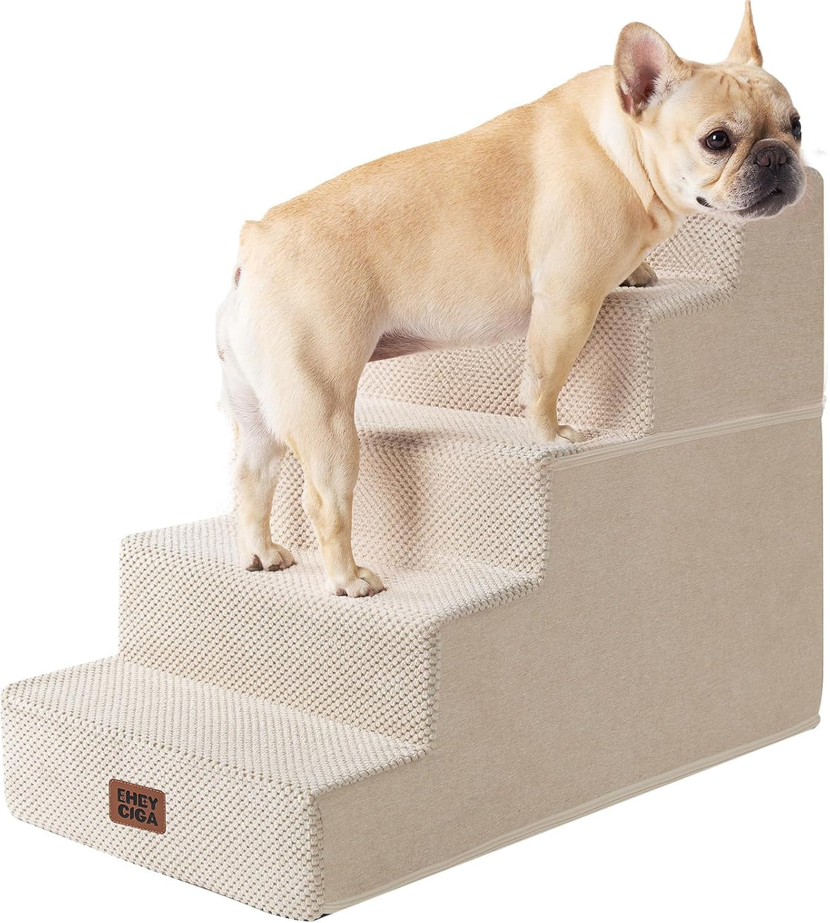 EHEYCIGA Dog Stairs for High Bed 22.5" H, 5-Step Dog Steps, Beige