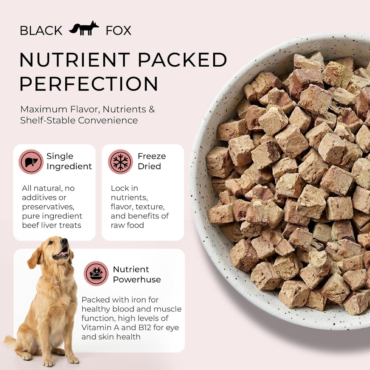 BLACK FOX Freeze-Dried Beef Liver Dog Treats & Cat Treats | Beef Liver Treats for Dogs | 260 Treats, 4oz | Single Ingredient, Raw, Grain-Free, Human Grade | High Protein Training Treats