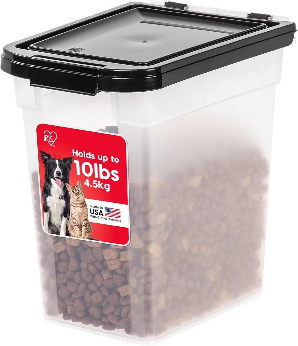 IRIS USA Dog Food Storage Container, Up to 10 lbs, Clear/Black, Made in USA | BPA-Free, Airtight Seal, Best for Cat Food, Bird Seed, Chicken Feed, Pet Toys, Treats, Pellets 