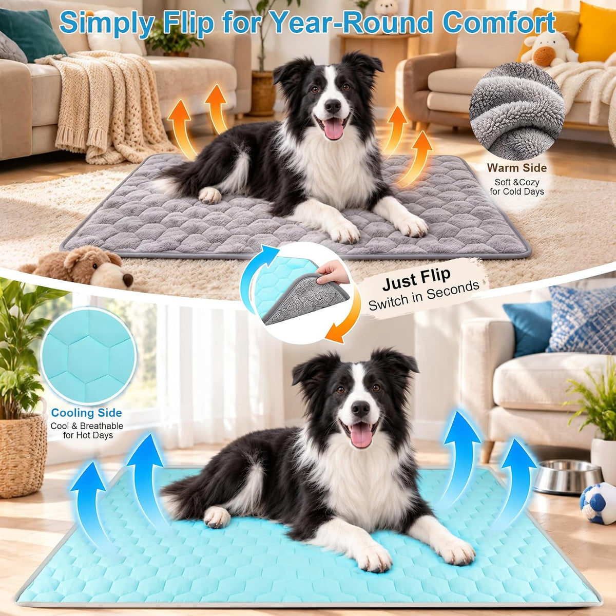 Vivifying Reversible Cooling Mat for Dogs, 40 x 30 in Ice Silk & Velvet