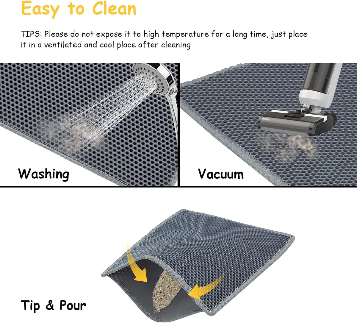 Cat Litter Mats (2-Pack) 24" x 15", Litter Box Mats with Double Layers, Urine-Proof and Non-Slip Litter Trapping Mats, Easy Clean Leakproof , Soft EVA Durable Anti-Scratch Kitty Litter Mat, Grey