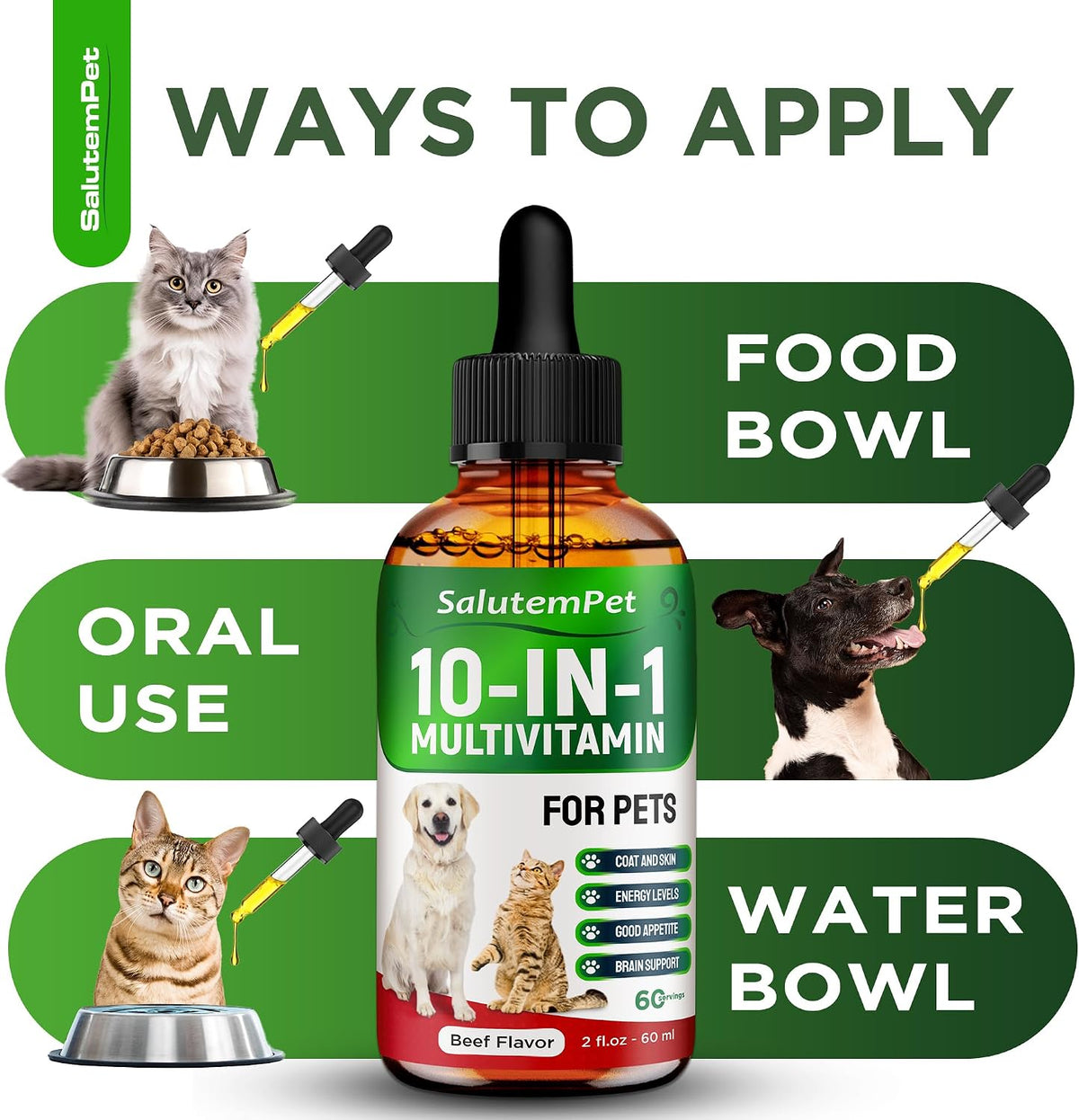 Сat Vitamins for Indoor Cats – Liquid 10-in-1 Multivitamin for Dogs – C, D3, B Group, for Skin, Coat, & Breathing – Natural Protection for Pets of All Ages – For Digestion & Bones – Beef Flavor – 2 Oz