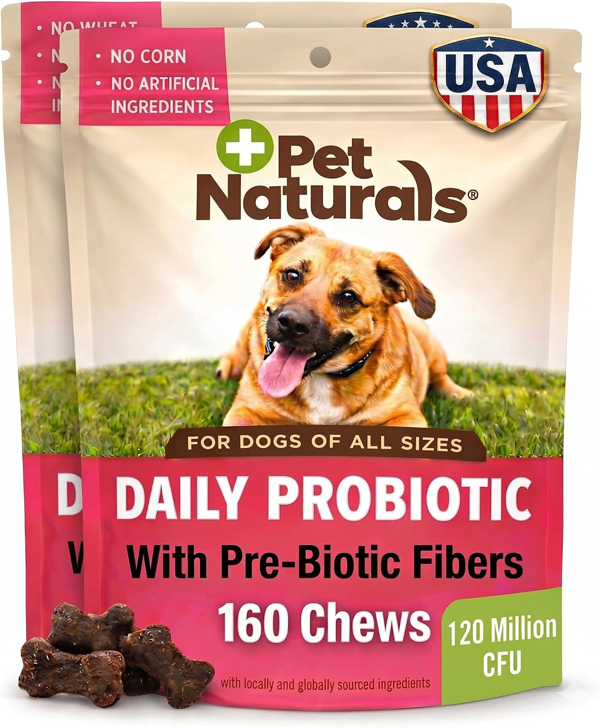 Pet Naturals Daily Probiotic Soft Chews for Dogs, Digestive and Immune Support Supplement, 1 Billion CFU Per Chew, Duck, 160 Count (Pack of 2)