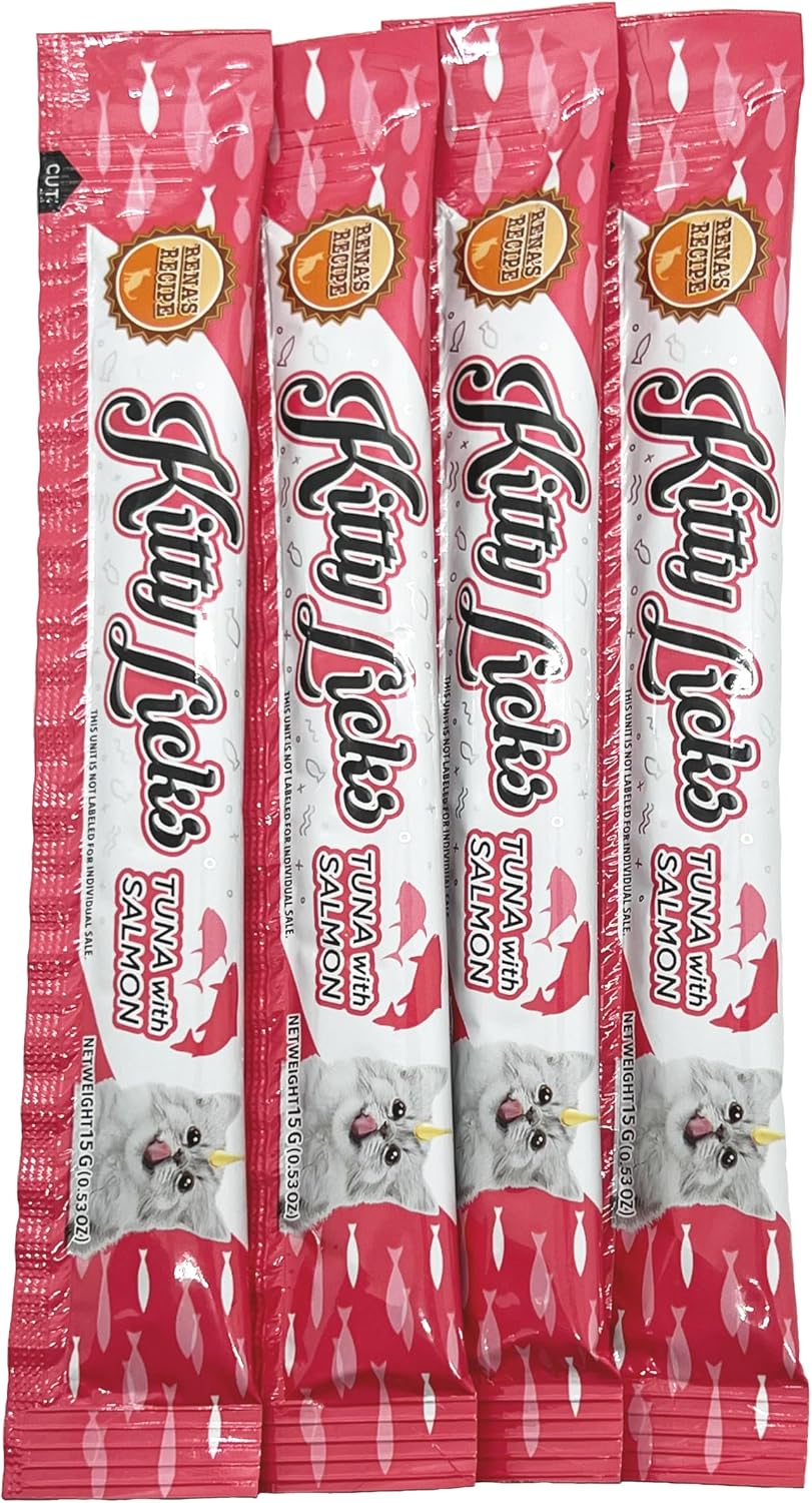 Rena's Recipe Kitty Licks Tuna Barrel (60 Tubes) 4 Flavors X 15 Tubes Lickable Cream Cat Treats