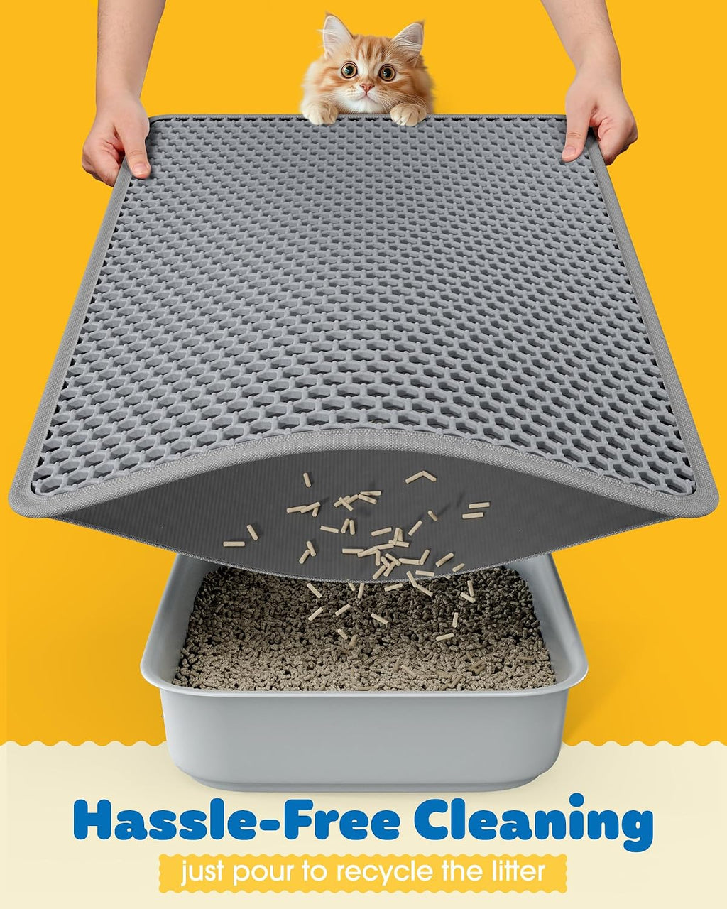 Powools Cat Litter Mat, 23.2 x 14.6 in, Waterproof, Non-Slip, Grey | Litter Trapping Mat, Easy to Clean, Litter Box Mat, Urine-Proof, Cat Toilet Training Systems Accessories, Indoor Cats