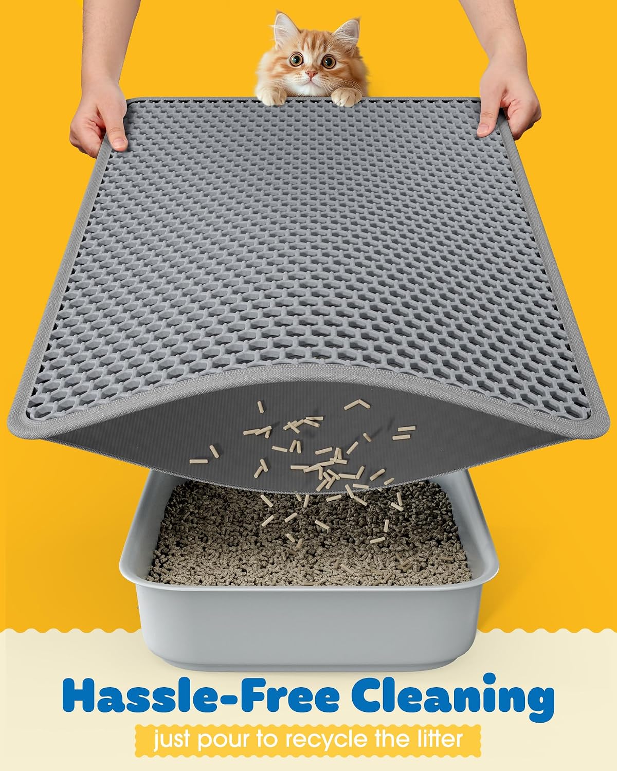 Powools Cat Litter Mat, 30 x 24 in, Waterproof, Non-Slip, Grey | Litter Trapping Mat, Easy to Clean, Litter Box Mat, Urine-Proof, Cat Toilet Training Systems Accessories, Indoor Cats