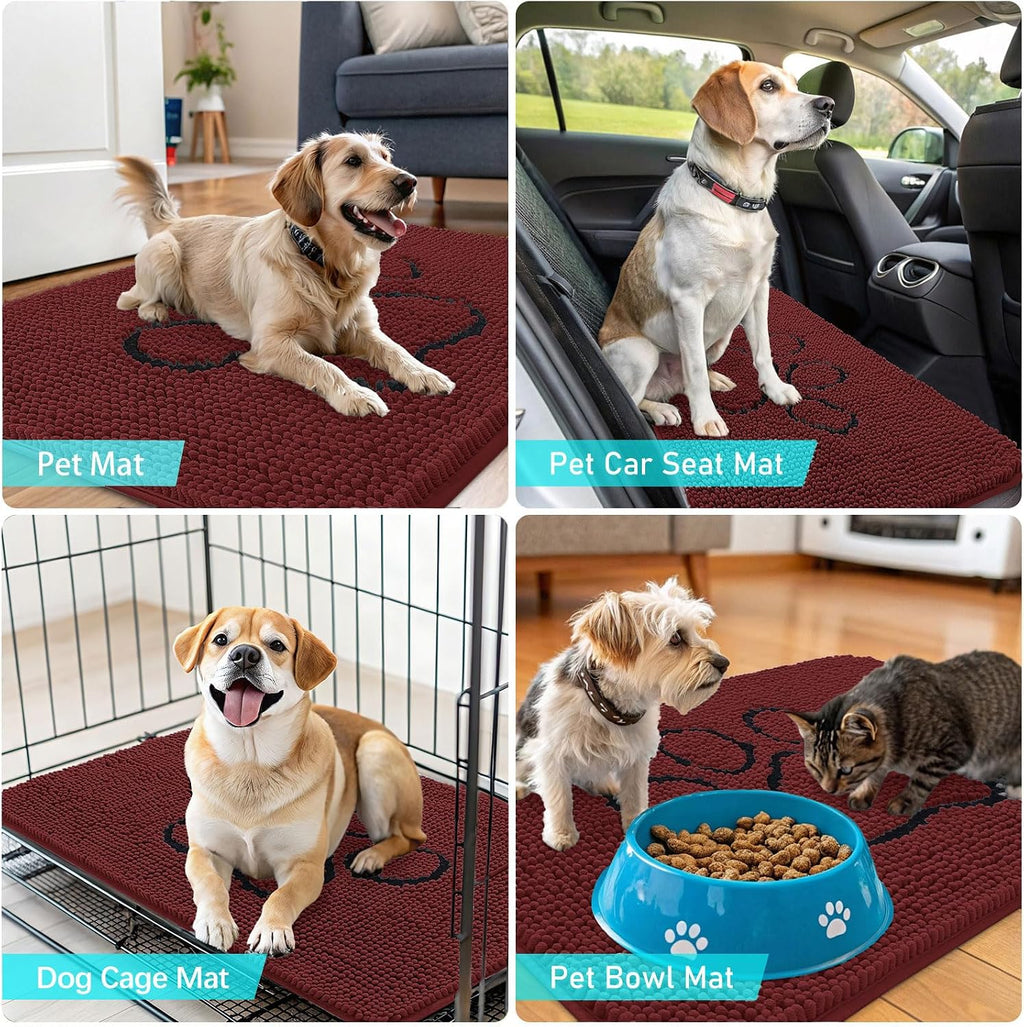 OLANLY Dog Door Mat for Muddy Paws 30x20, Paw Print Design Chenille Mud Mat