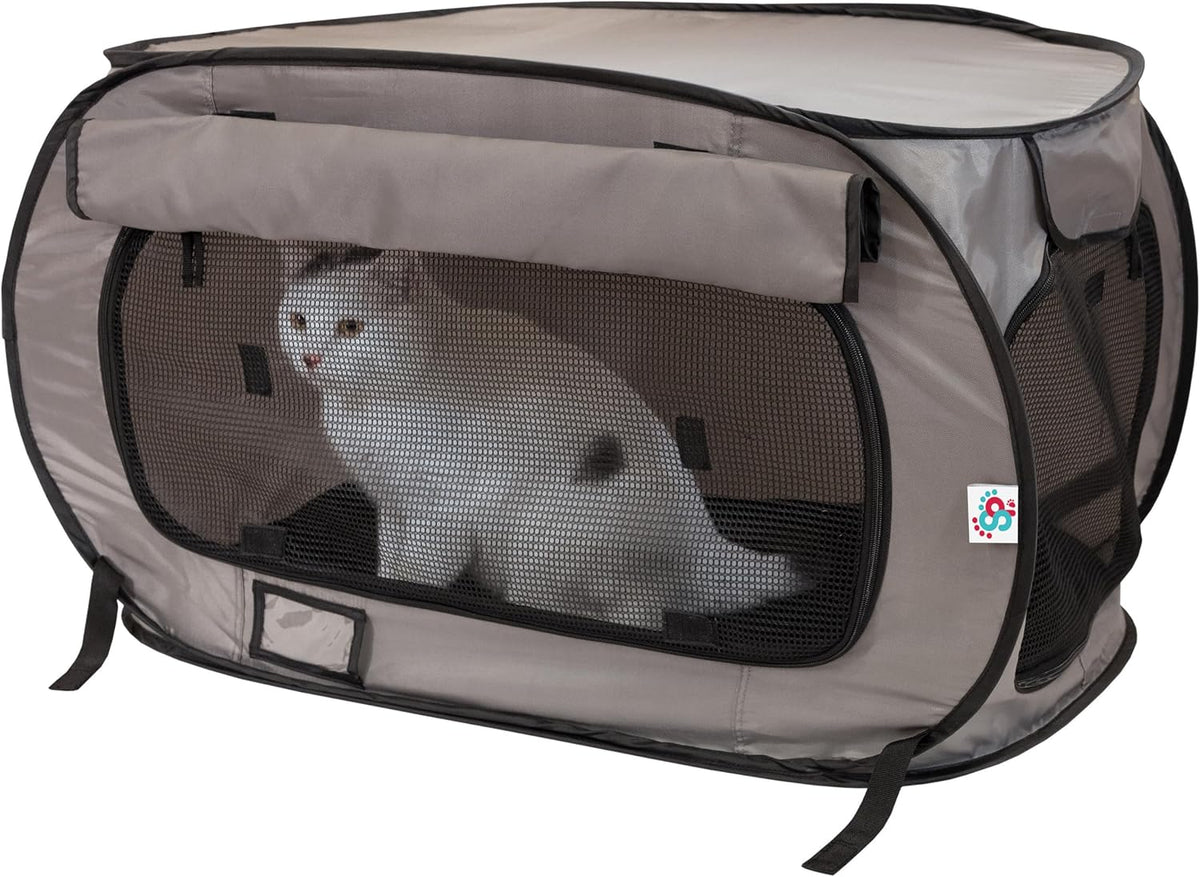 SportPet Designs Large Pop Open Kennel, Portable Cat Cage Kennel, Waterproof Pet bed, Carrier Collection