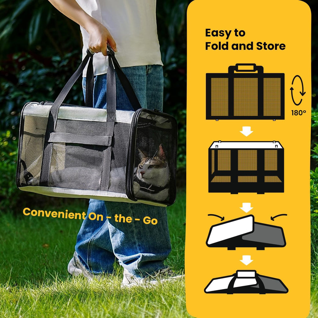 Conlun Cat Carrier Bag,Soft-Sided Pet Carriers for Dogs，M,Grey