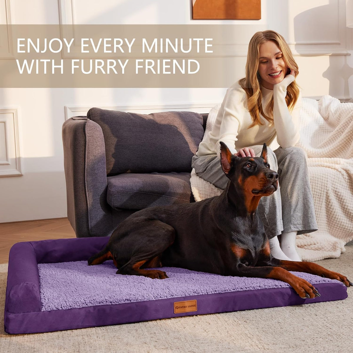 Patas Lague Orthopedic Large Dog Bed Washable Pet Sofa Bed 42''X28''Purple