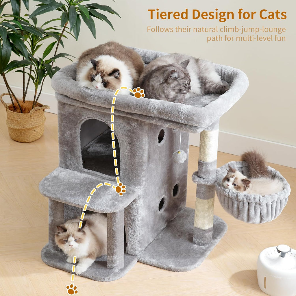 Heybly 26.3" Cat Tree for Large Cats with Big Perch & Dual Condos HCT204SW