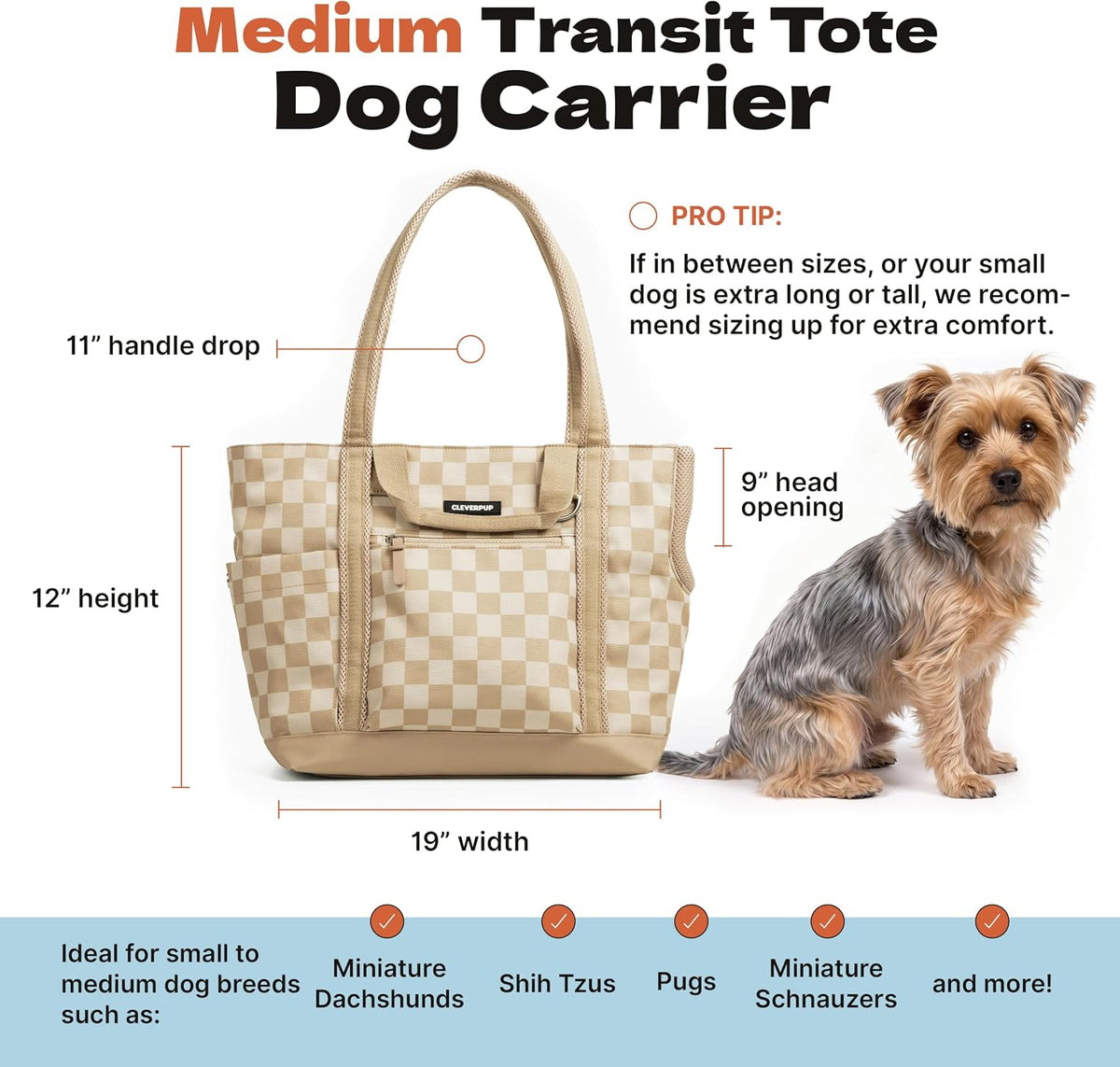 Cleverpup Transit Tote Dog Carrier 4-Piece Set - Medium, Checkerboard