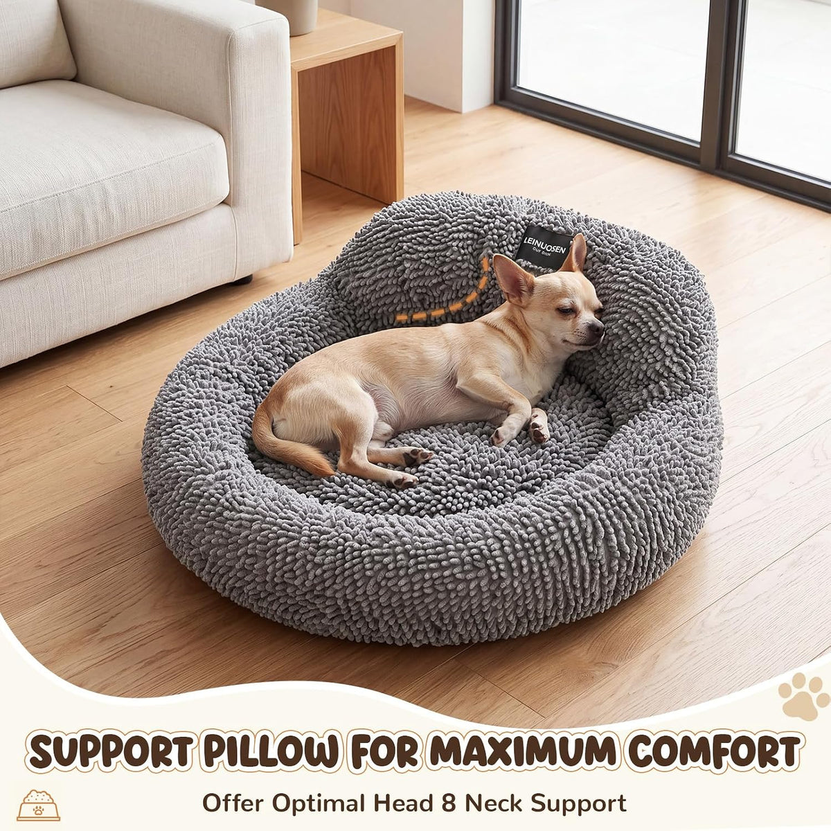 Leinuosen 30 Inch Chenille Donut Dog Bed with Backrest for Dogs & Cats