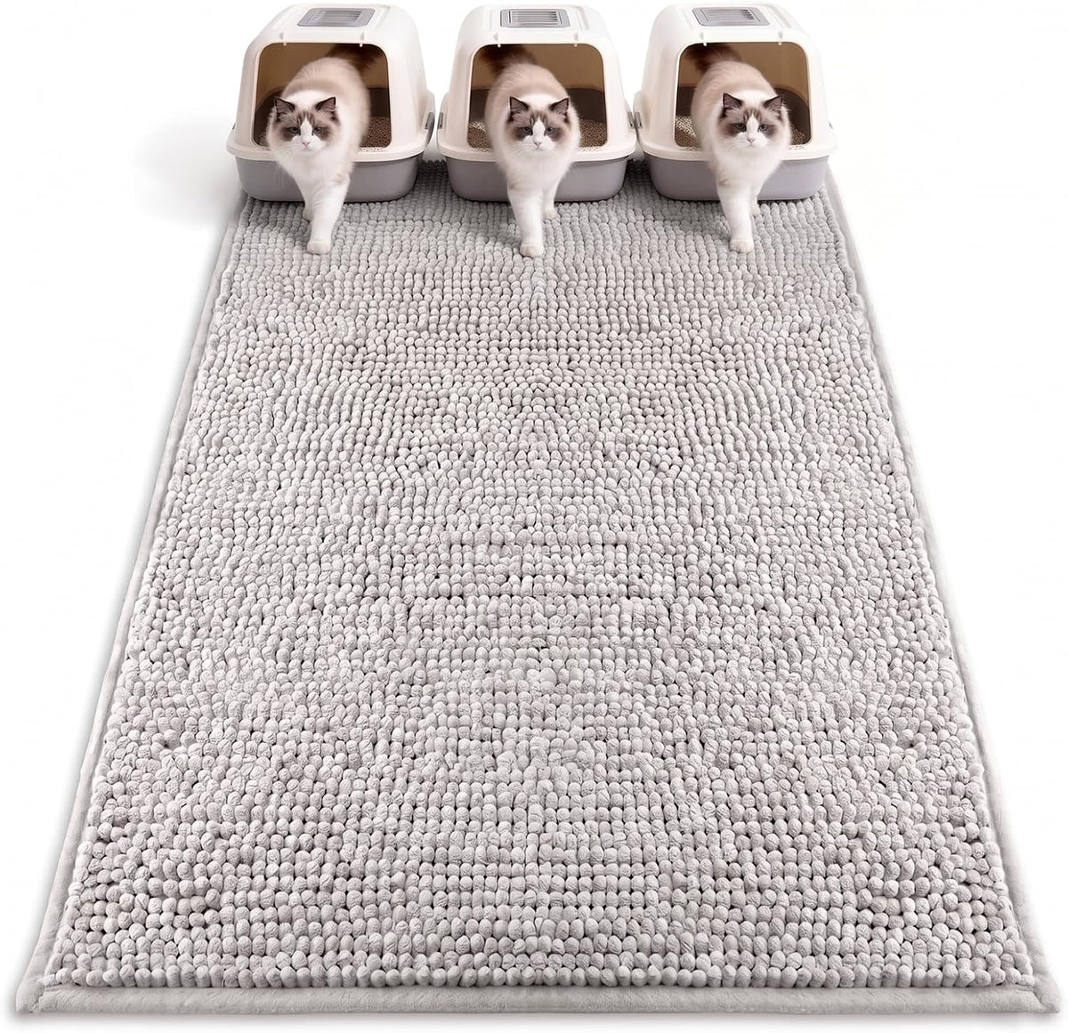 Pieviev Soft Chenille Cat Litter Box Mat, Ultra Absorbent, 48'' x 36'' | Long Plush Chenille Traps Cat Deeply, Waterproof Tpr Anti-Slip Backing, Absorbs Moisture, Machine Washable Cat Mat