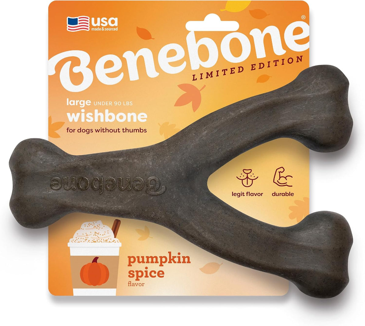 Benebone Wishbone Chew Toy for Aggressive Chewers, Pumpkin Spice, Large