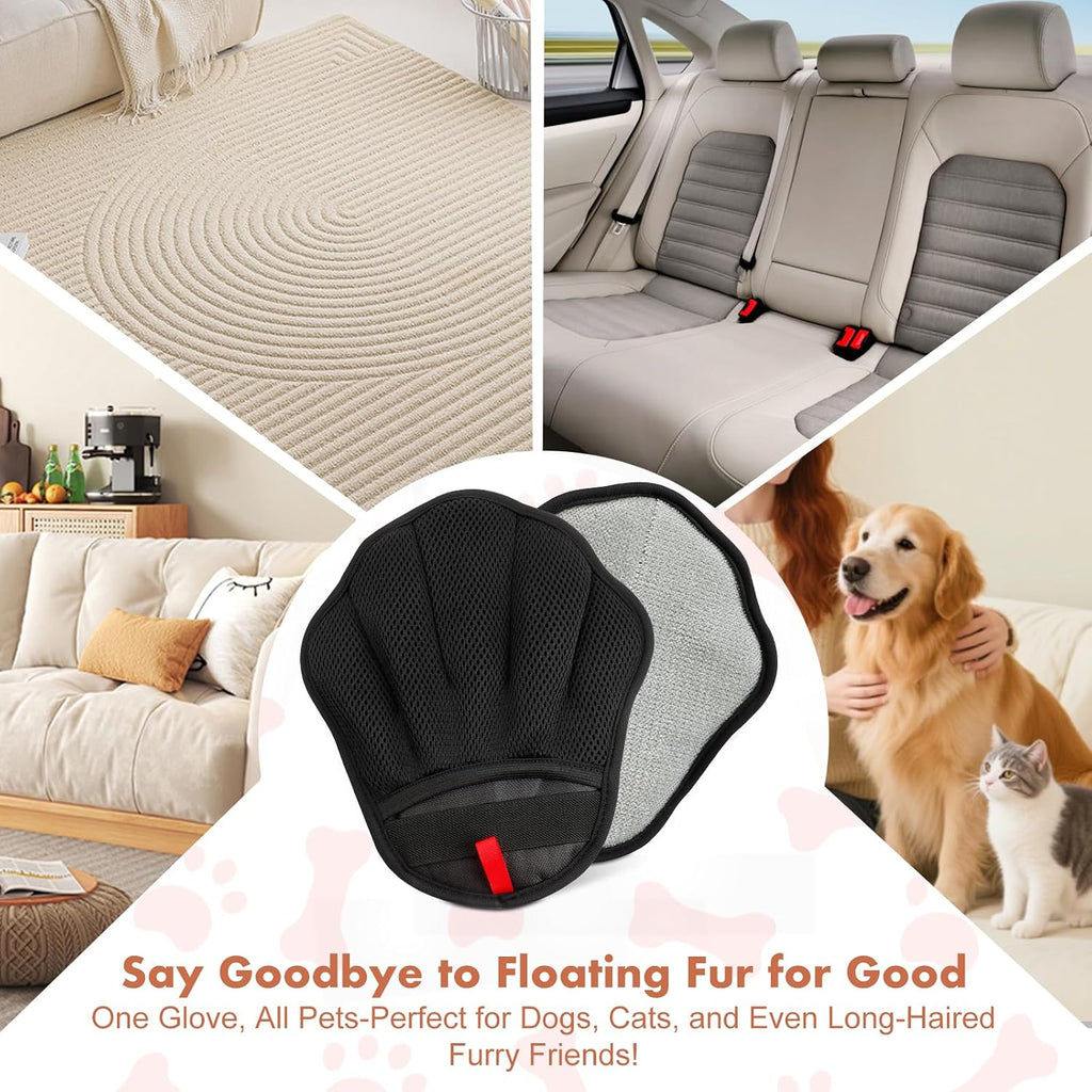 Pet Hair Removal Glove for Cat & Dog, Electrostatic Pet Hair Remover Tool for Furniture, Couch, Laundry, Carpet | Upgraded 5-Finger Washable, Quick Dog & Cat Fur Remover, Black+Black