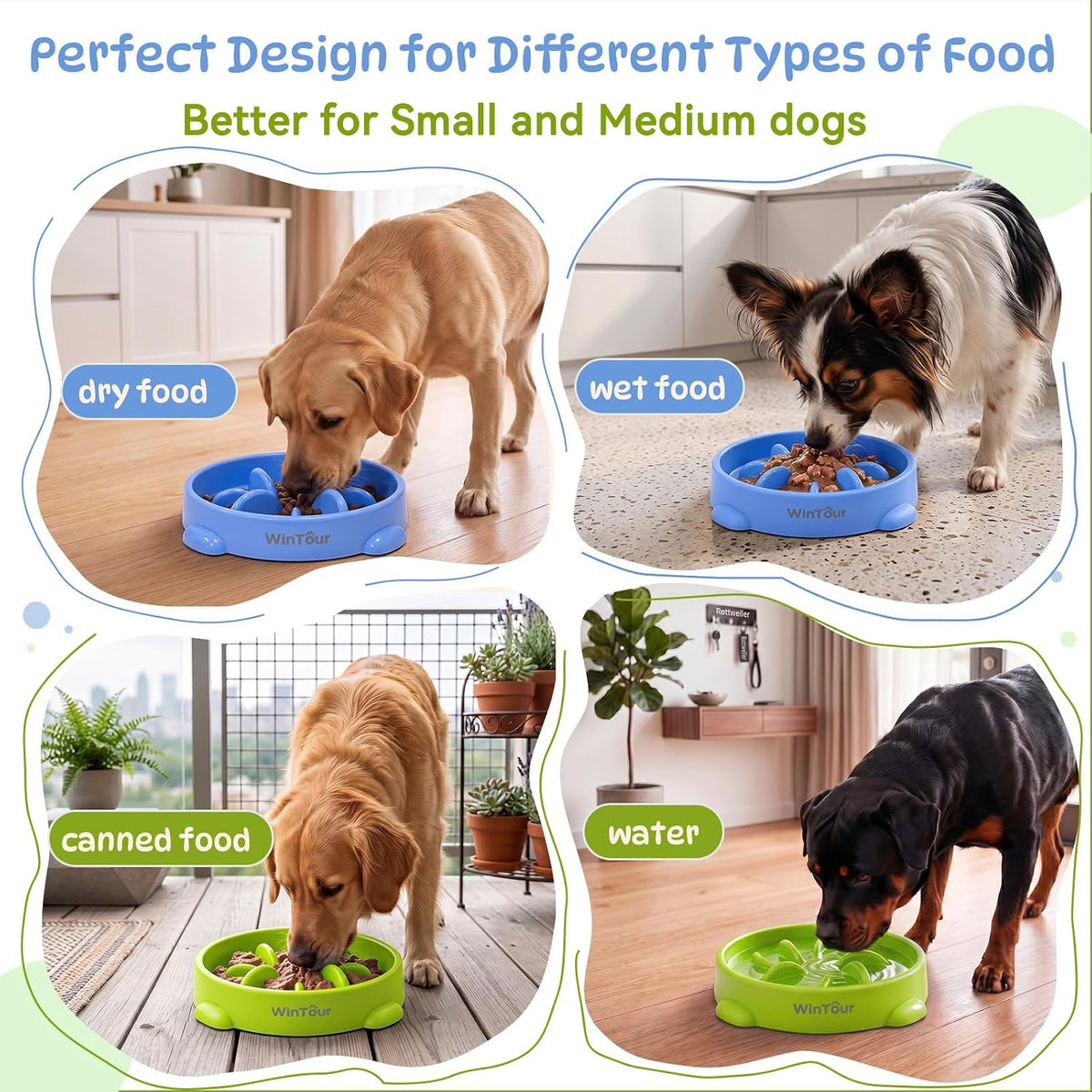 WinTour 2 Pack Slow Feeder Dog Bowls, BPA Free, Medium & Small Dog Bowls