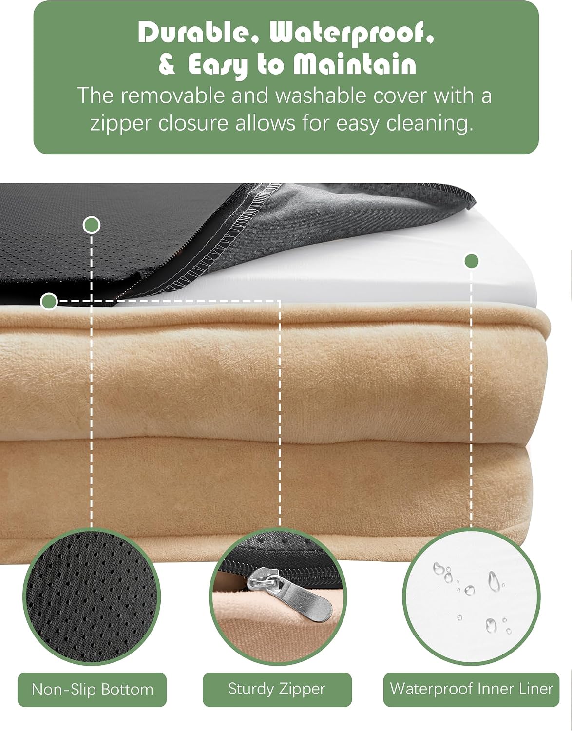 Spotted Play Orthopedic Dog Bed with Sides - Sofa Beds for Large Dogs, Supportive Foam Pet Couch Bed with Washable Removable Cover, Waterproof Lining and Non-Slip Bottom, Brown - L-Plus