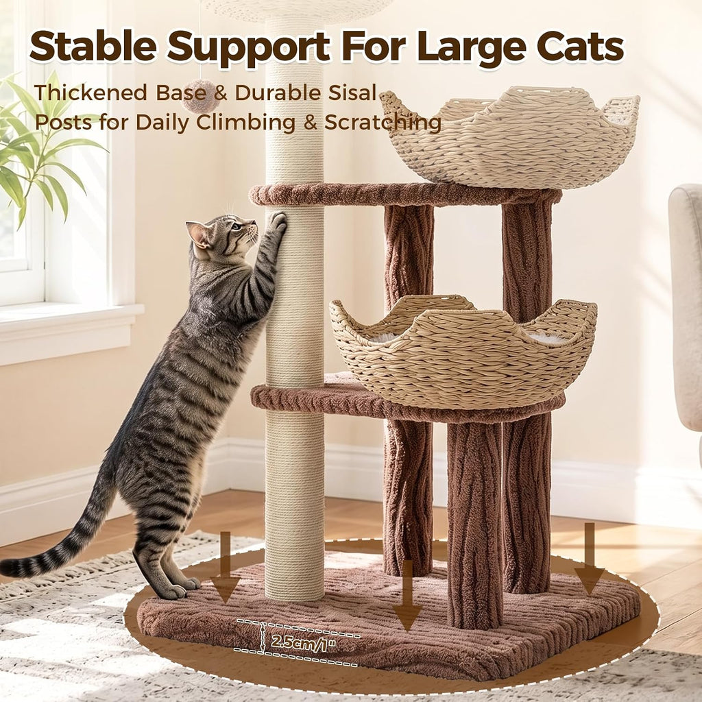 PAWZ Road Modern Cat Tree with Baskets, 44" Cat Tower for Indoor Cats,Brown