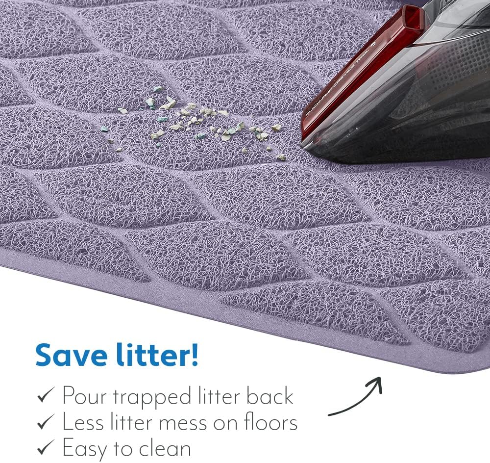 MIGHTY MONKEY Waterproof Cat Litter Box Mat, BPA Free, 35x23 Purple | Easy Clean Floors, Textured Backing, Soft on Sensitive Kitty Paws, Cats Accessories, Less Waste, Stays in Place