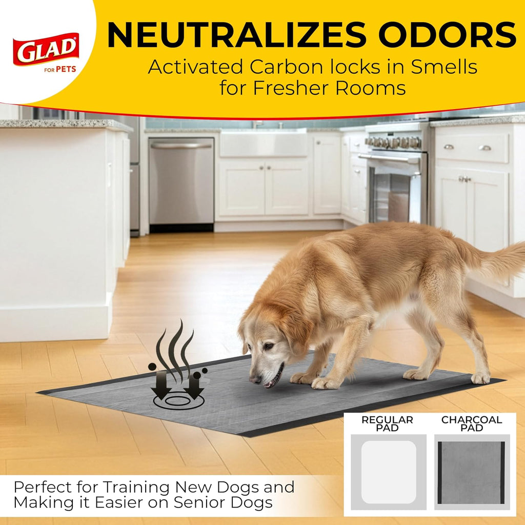 Glad for Pets XL Charcoal Training Pads for Dogs and Puppies, 30 Ct, 6-Pk | 6-layer, activated-carbon pads with pheromone attractant, leak-proof, extra-large 28 x 30 in coverage