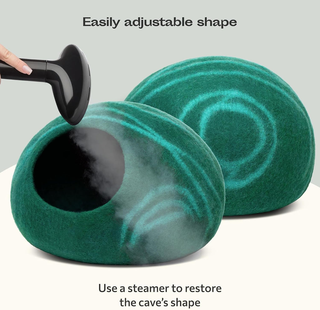 MEOWFIA Cat Cave - New Zealand Wool Bed for Indoor Cats (Emerald)