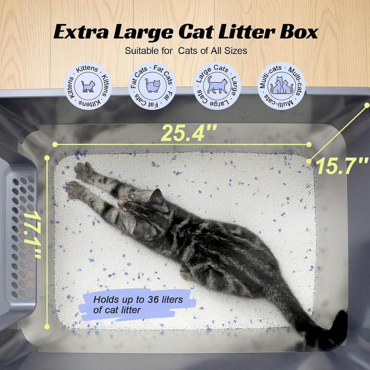Stainless Steel Enclosed Cat Litter Box with Drawer, Extra Large Kitty Litter Box with Lid and Mat, Front & Top Entry Metal Cat Box for Big Cats, Odor Control, Easy to Clean, Grey