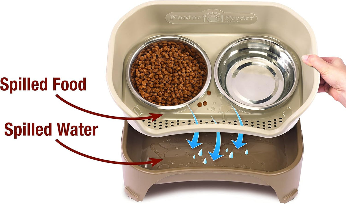 Neater Feeder Express Mess Proof Dog Bowls Elevated for Medium to Large Sized Breed, No Spill Raised Dog Food Bowl Stand, Stainless Steel Food and Water Bowl Set, Pet Dish Feeding Station, Cappuccino 
