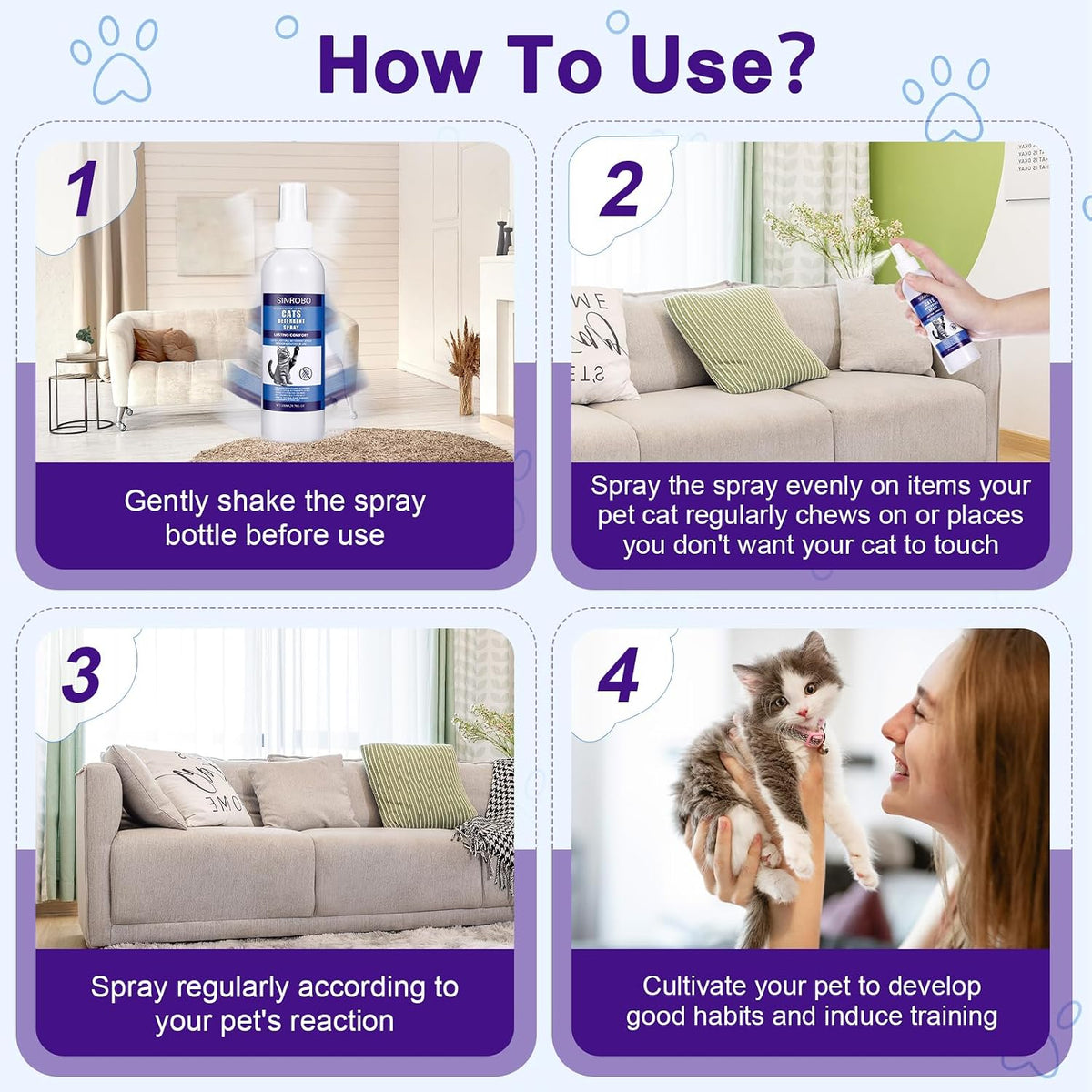 Cat Deterrent Spray, Plant-Based Cat Repellent Spray to Protect Furniture, Anti-Scratch & Chewing Control for Sofas, Carpets & Plants, Indoor & Outdoor Cat Training Aid (1 Pcs)