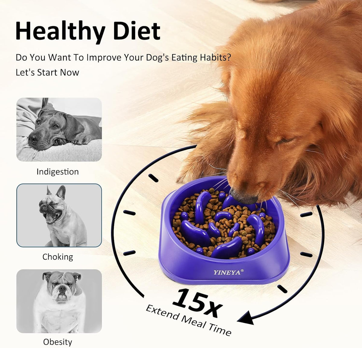 YINEYA Slow Feeder Dog Bowls, Pet Supplies That Slow Down Eating, Pet Food Bowls, Maze Dog Puzzle Feeder for Medium Breed | Dog Food Bowl Slow Down Eating Prevents Bloat, Promotes Healthy Digestion, Puzzle Feeder Interactive Makes Meal Time Fun