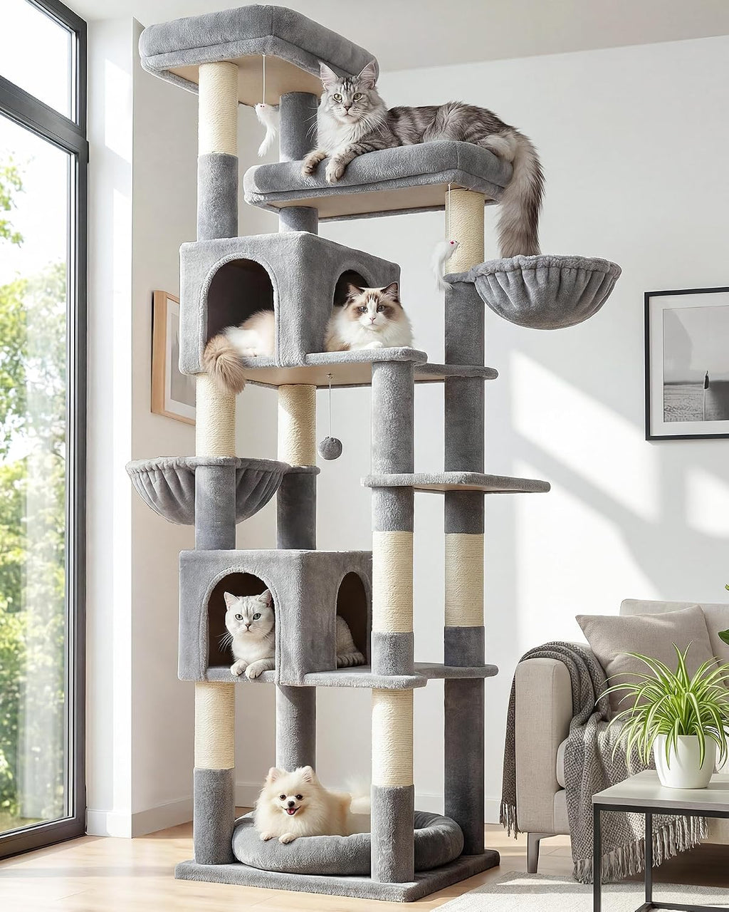 Globlazer Sturdy Extra Large Cat Tower for Indoor Cats, S81C, Light Grey