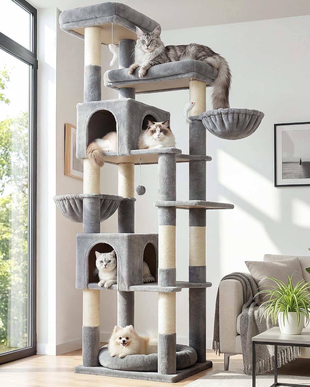 Globlazer Sturdy Extra Large Cat Tower for Indoor Cats, S81C, Light Grey
