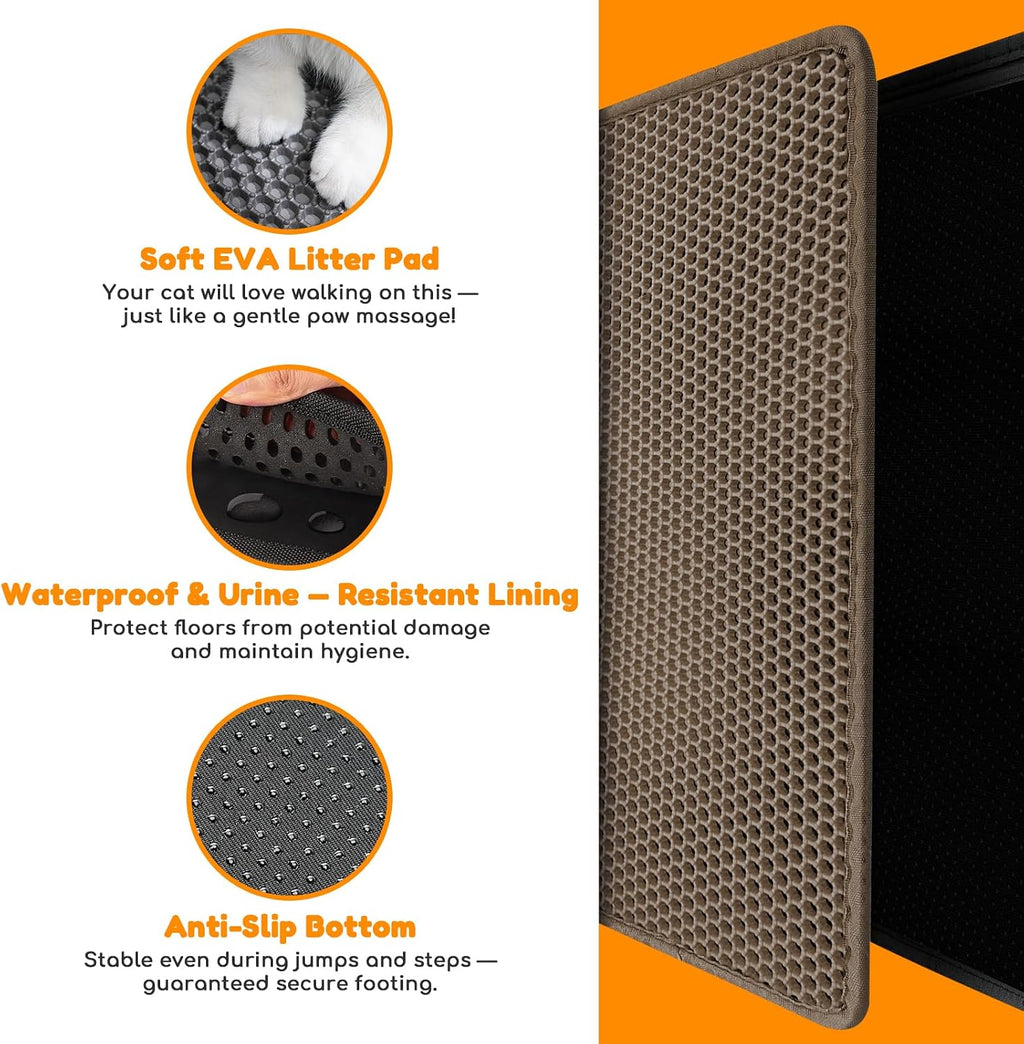 Cat Litter Mat 31"x24",Double Layer EVA Litterbox Mat Brown | Extra Large Honeycomb, Waterproof & non-slip, Odor-free, easy clean, washable durable floor protector,scatter control
